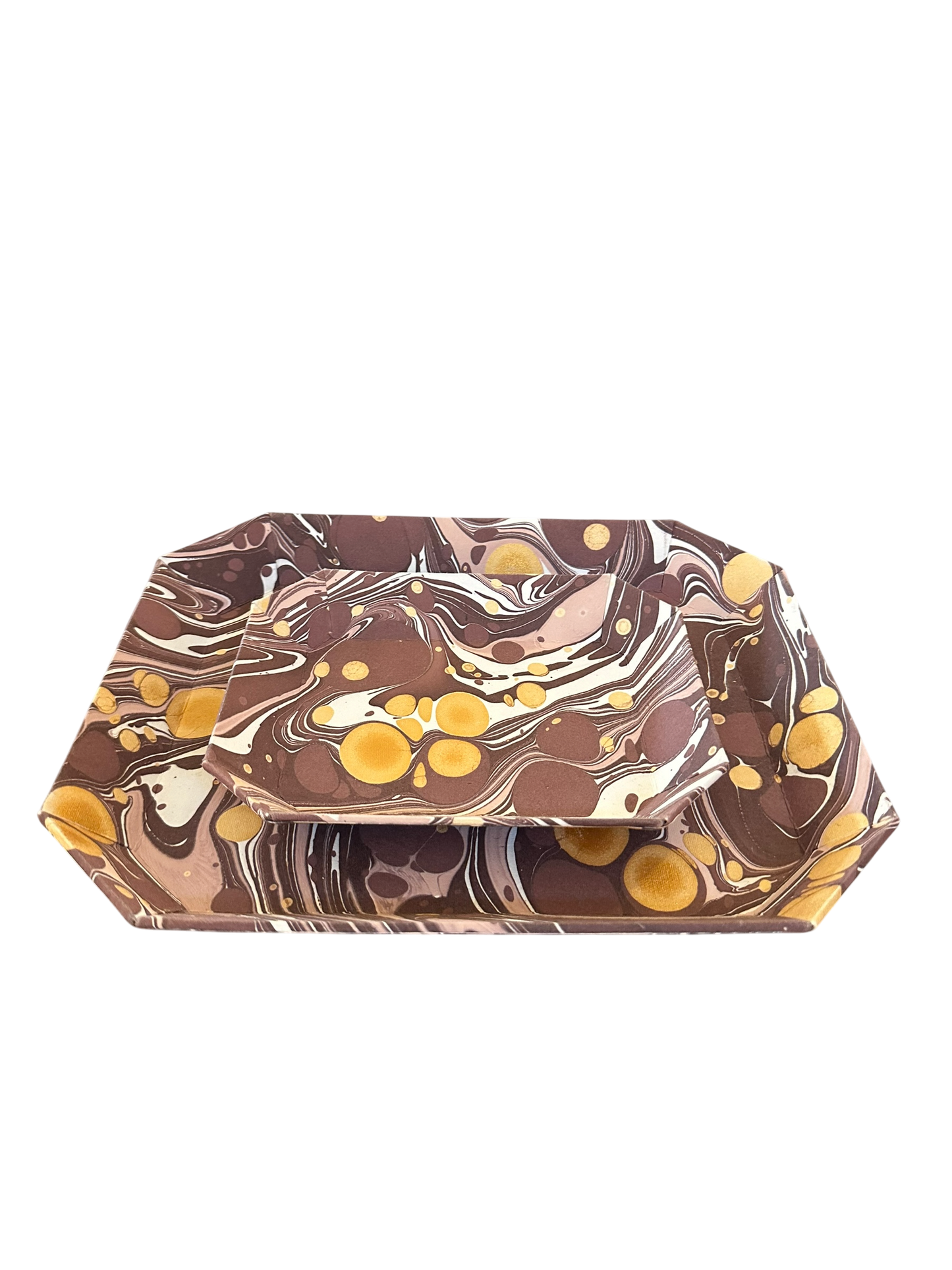 Marbled Octagonal Tray Set - Burgundy Pebble