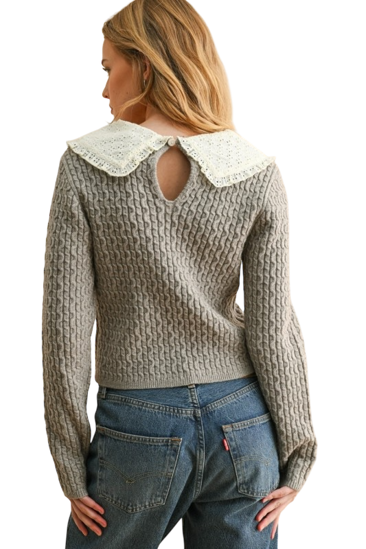 Crochet Collar Cable Knit Sweater