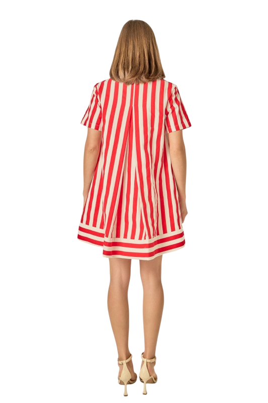 Striped Mini Shirt Dress - Red