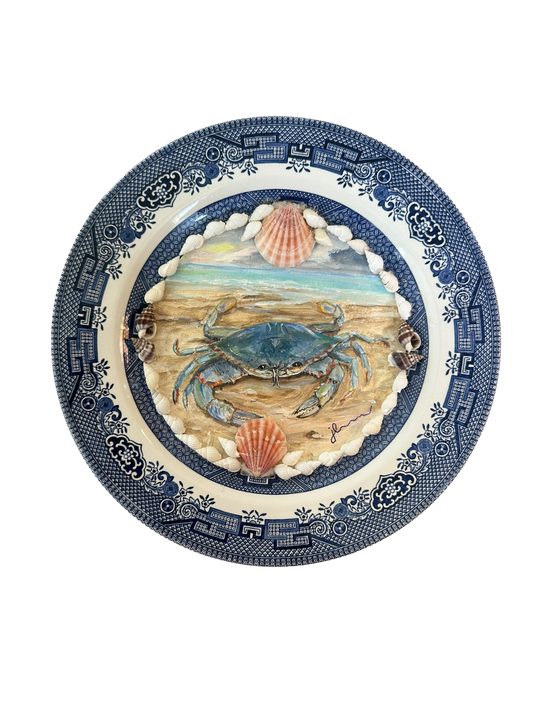 Jenn Leverett Art - Blue Crab on Blue Willow