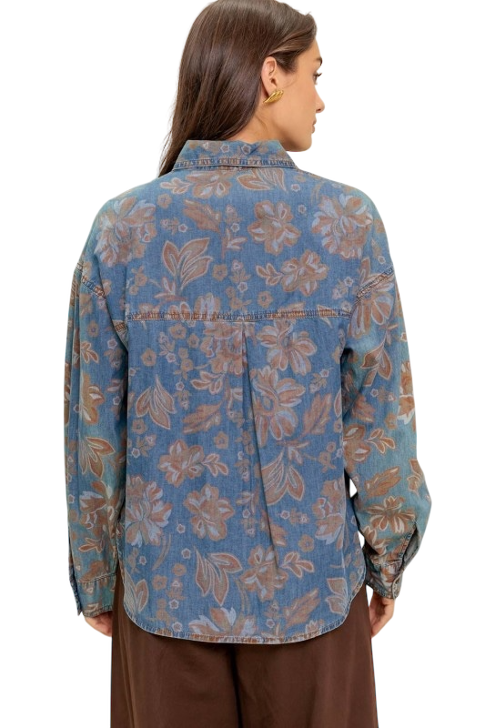 Chambray Autumn Leaves Button Up