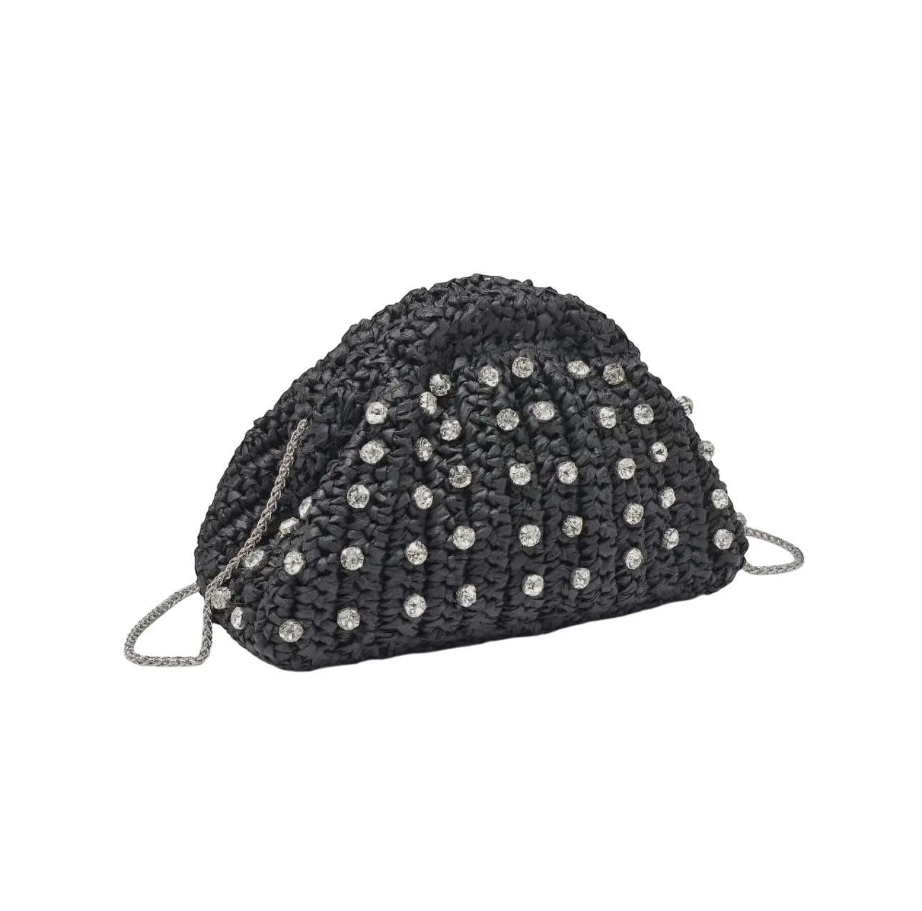 Black Raffia Clutch w/ Stones