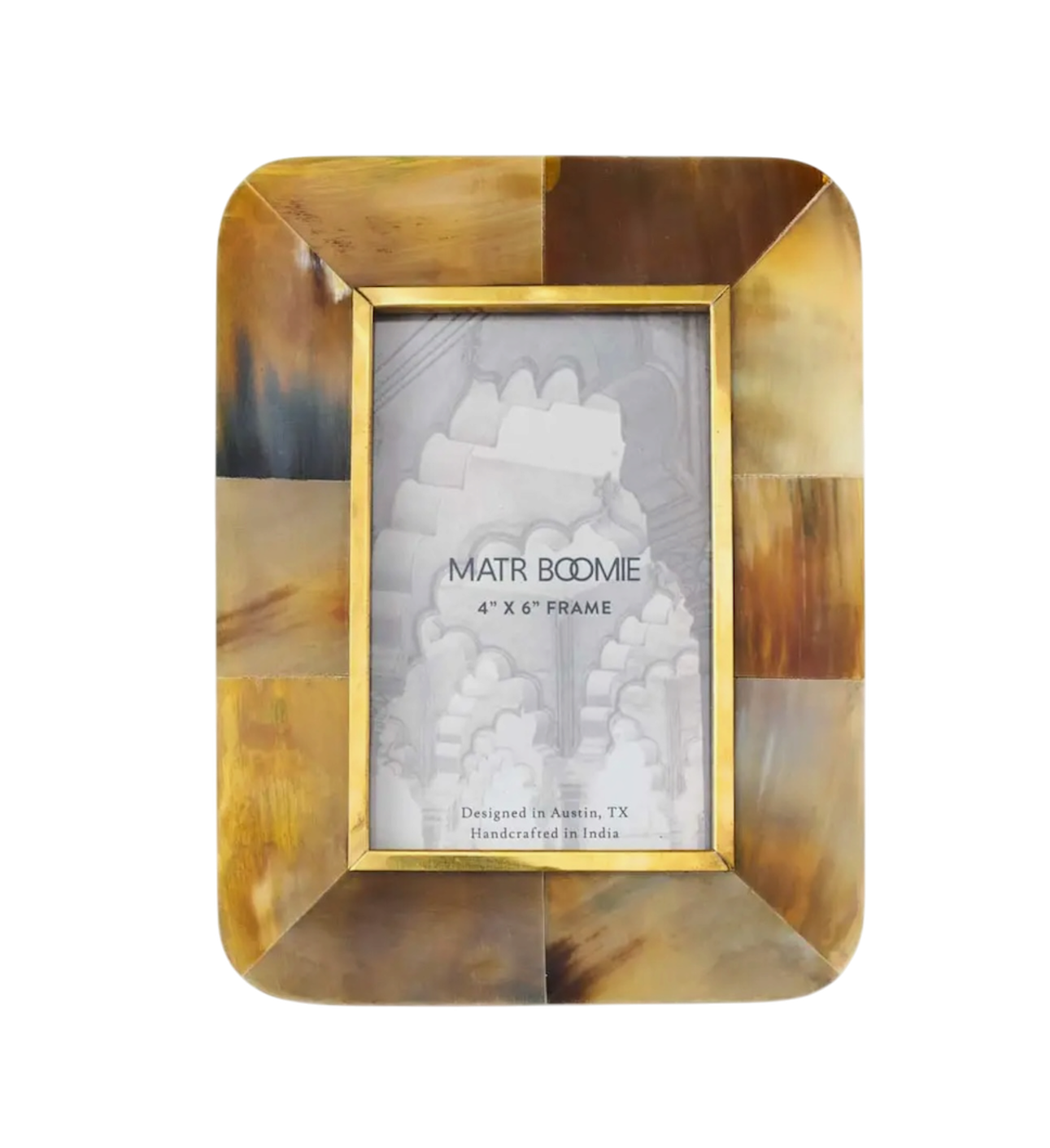 4 x 6 Rounded Picture Frame - Horn / Brass Inlay