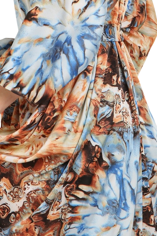 Tie Dye Print Belted Maxi Shirt Dress