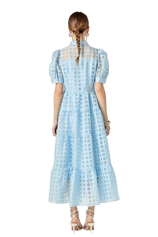 Gridded Organza Tiered Maxi - Powder Blue