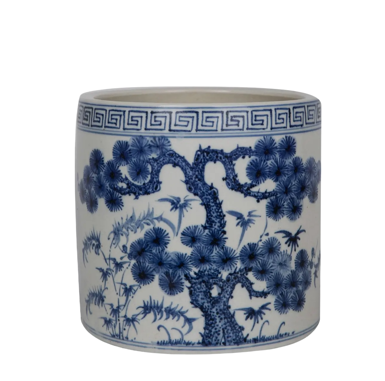 Blue & White Pine Greek Key Cache Pot