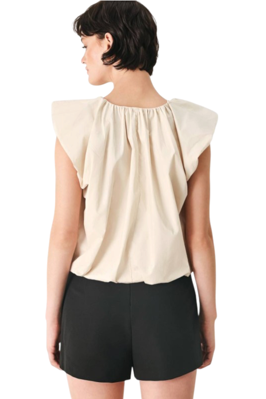 Cap Sleeve Poplin Top - Ivory
