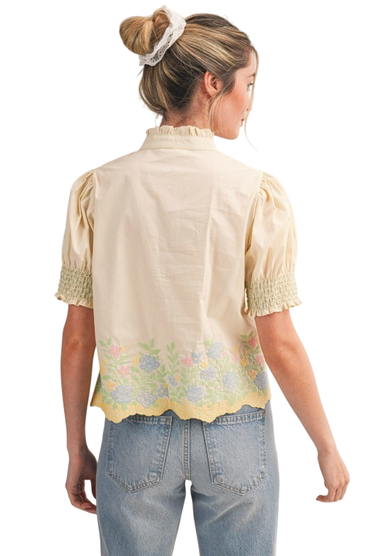 Floral Embroidered Smocked Top