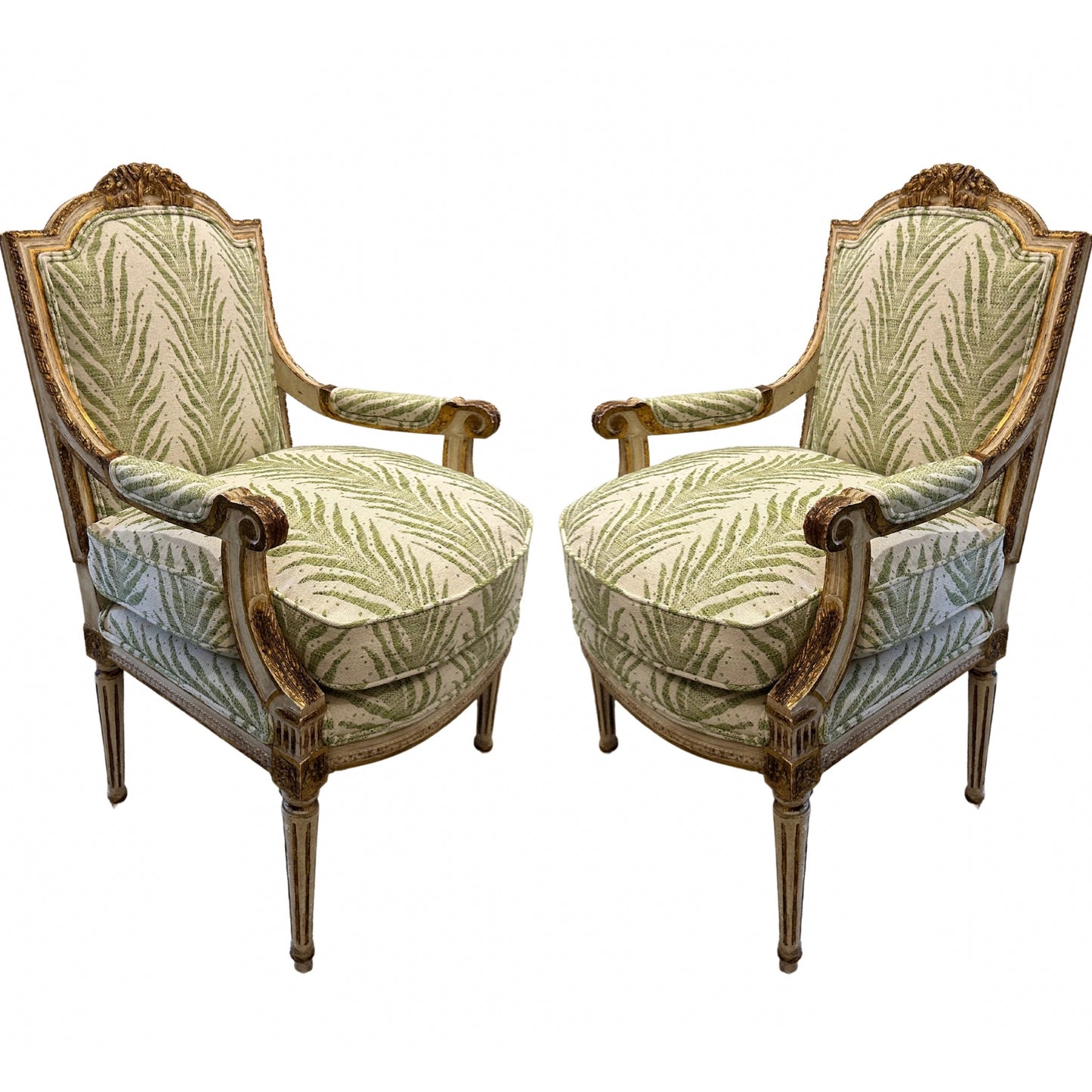 Pair of Louis XVI Armchairs in Schumacher Creeping Fern