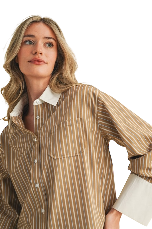 Striped Wide Cuff Button Down Top