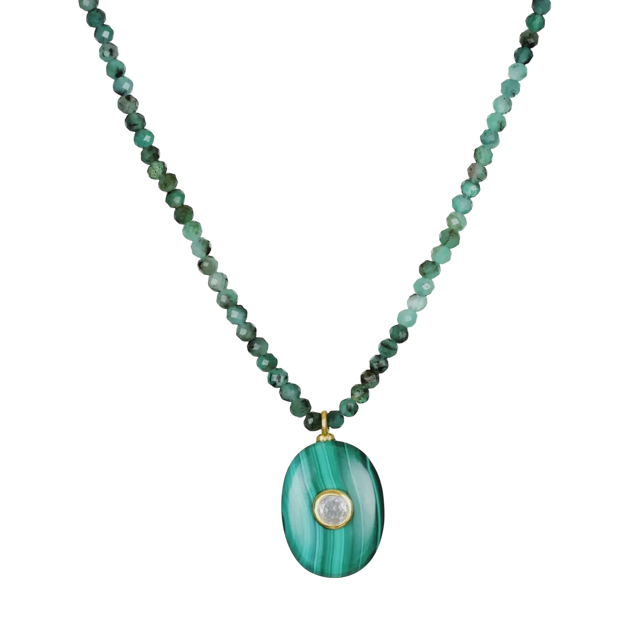 Triple Gemstone Beaded Choker-Malachite, Emerald & Topaz