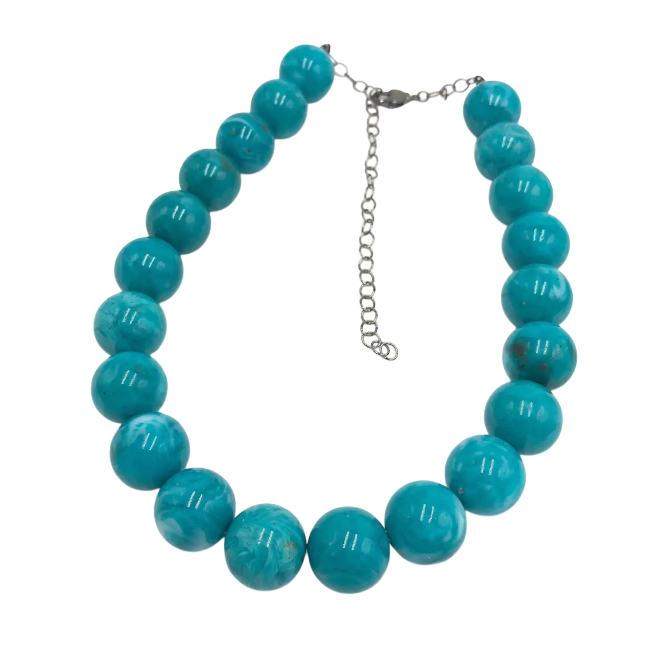 Deep Aqua Blue Marbled Beaded Necklace