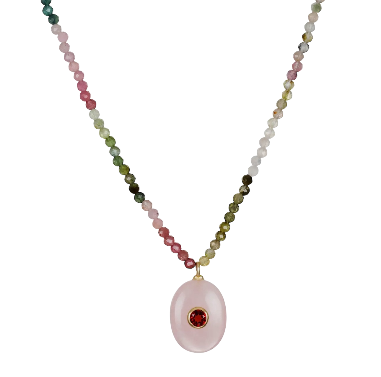 Triple Gemstone Beaded Choker-Tourmaline, Garnet & Rose Qtz