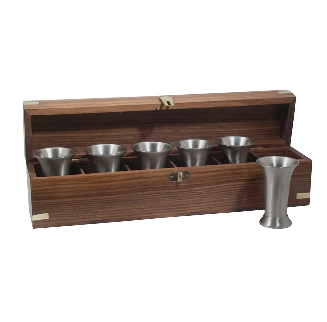 Set of 6 Pewter Beakers in Wooden Box