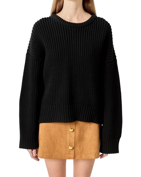 Oversize Ribbed Sweater - Black