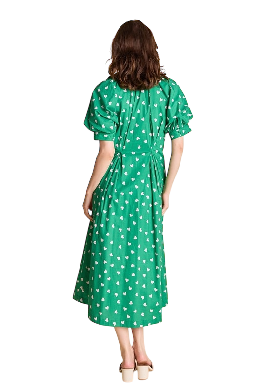 Heart Printed Midi Dress in Kelly