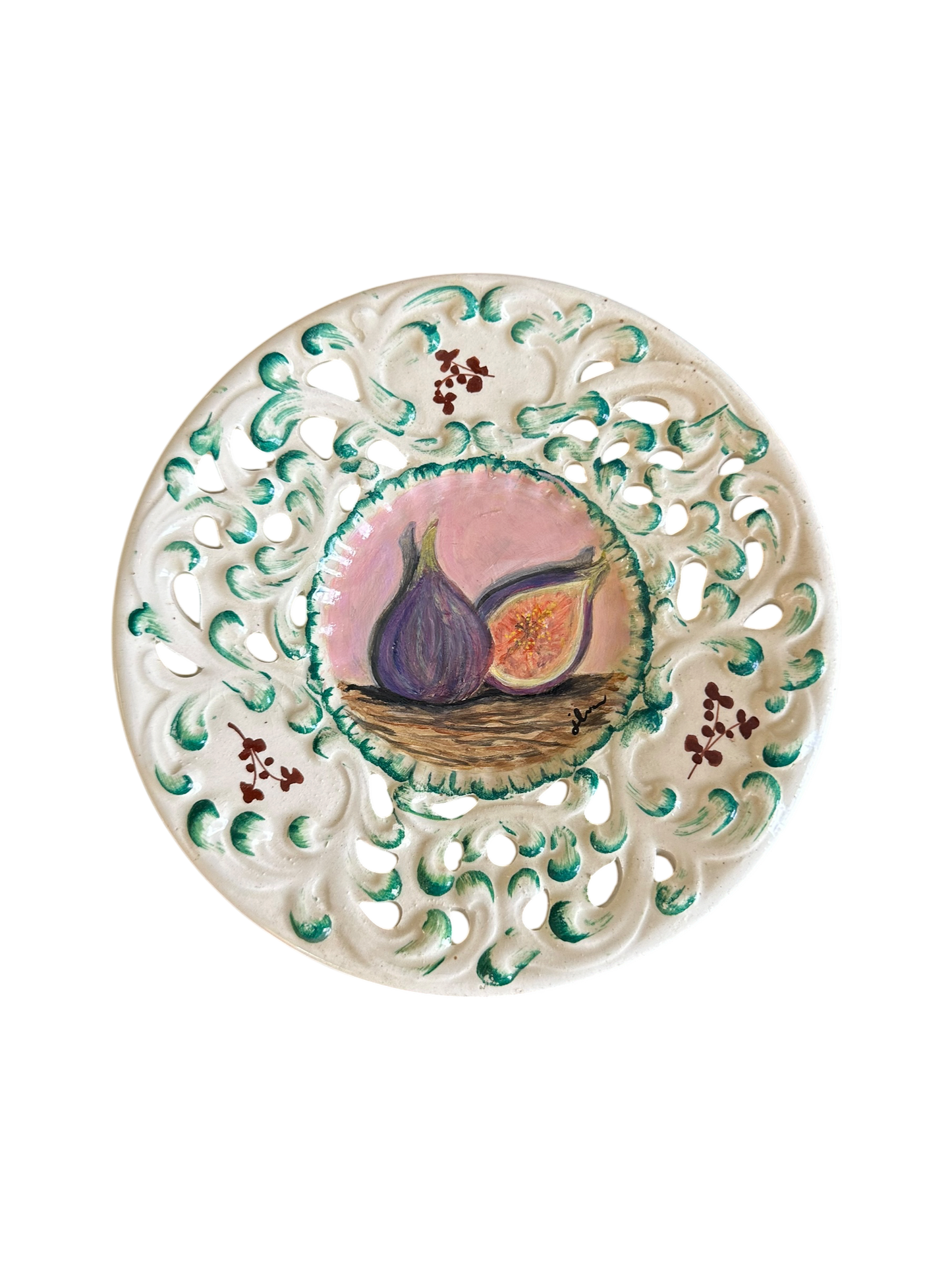 Jenn Leverett Art - Figs on Hand-Painted Plate II
