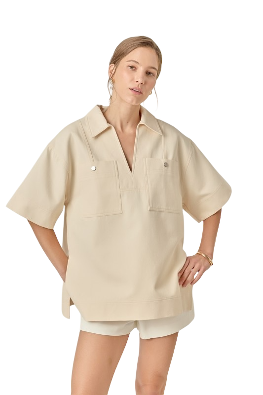 Oversized Patch Pocket Collar Top