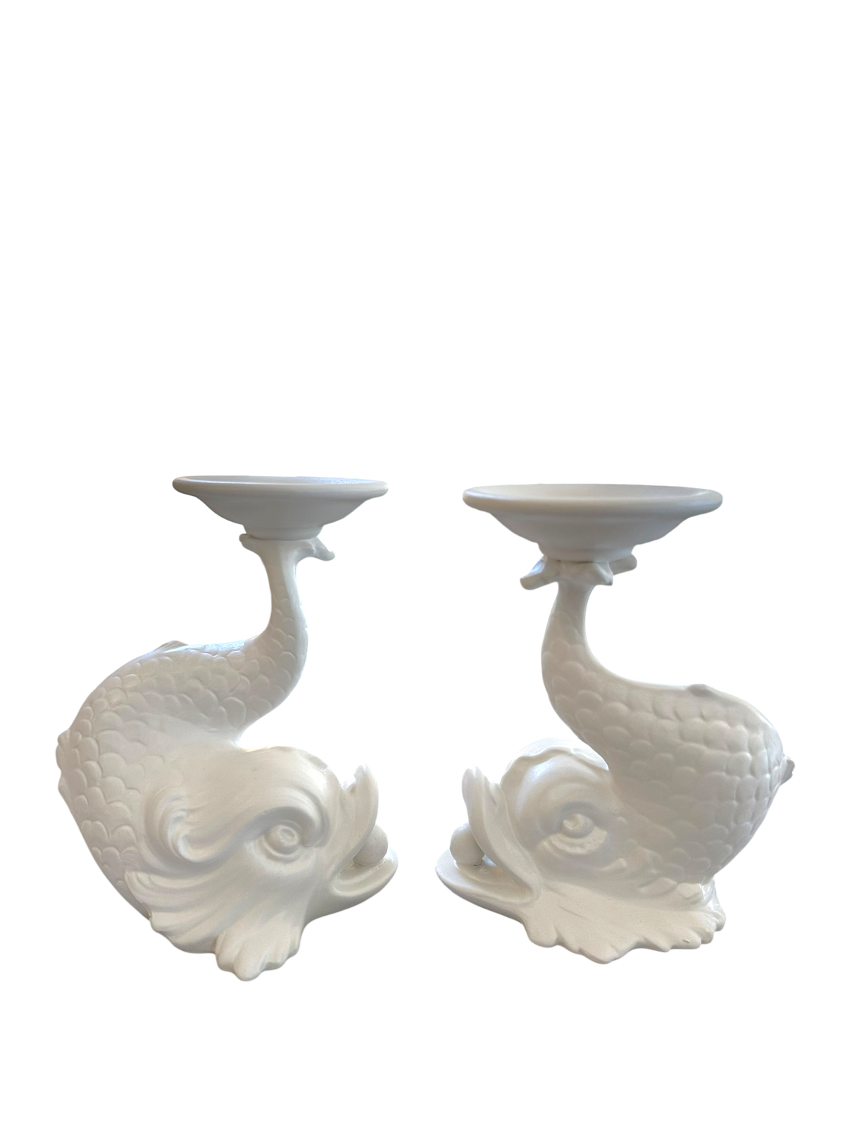 Dolphin Candle Holder Pair - Matte White