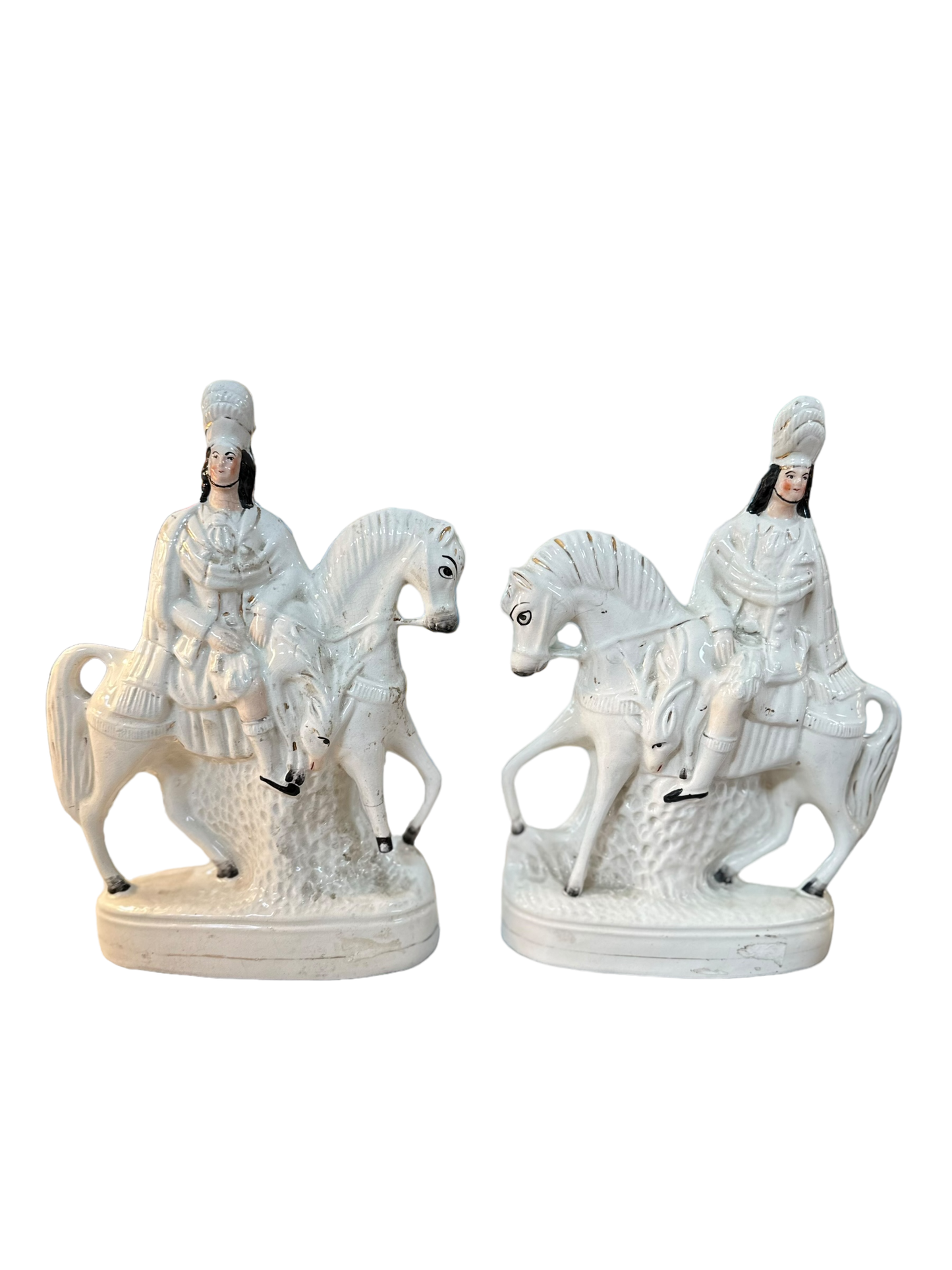 Pair of Antique English Staffordshire Horsemen