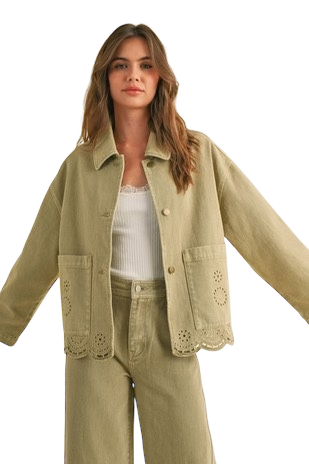 Embroidered Scallop Hem Jacket
