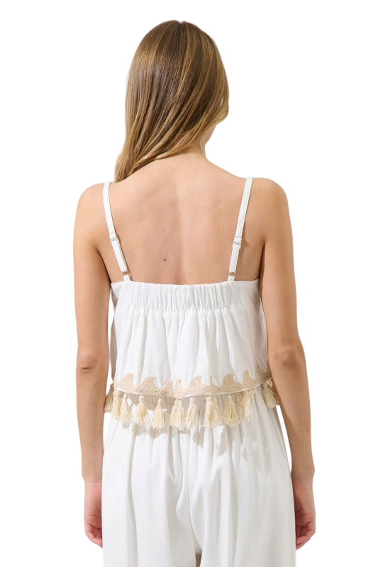 Palm Tassel Trim Crop Top