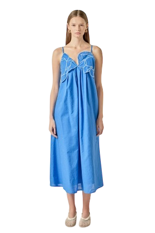 Blue Flower Pleated Maxi