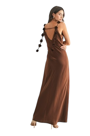 Satin Gown w/ Floral Detailing