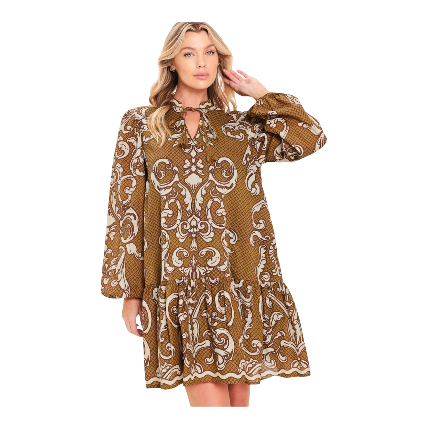 Brown Ikat Mini Dress