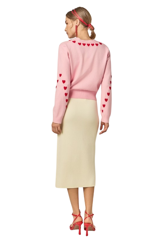 Heart Contrast Knit Cardigan