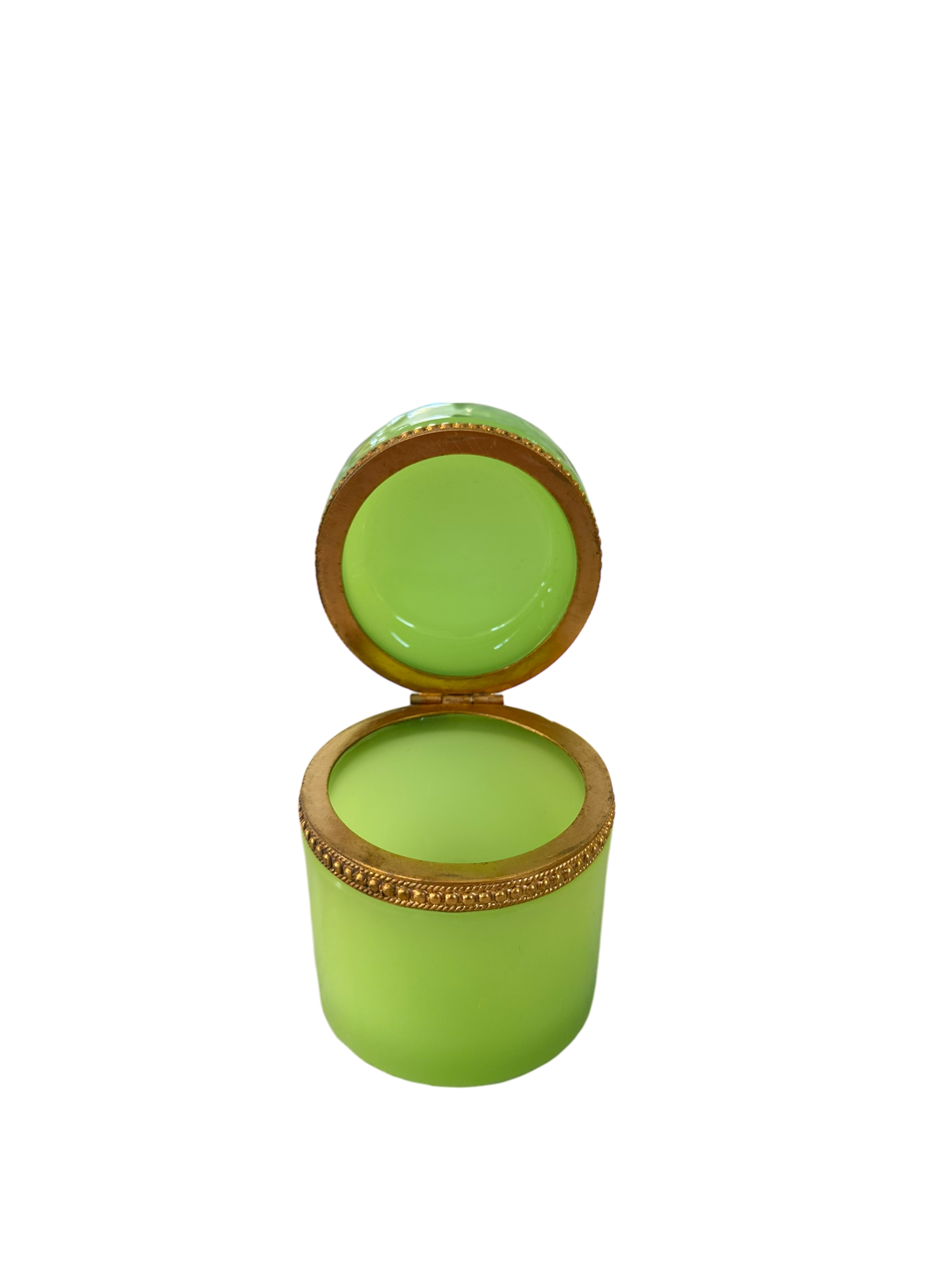Antique Cylindral Opaline Glass Box - Lime