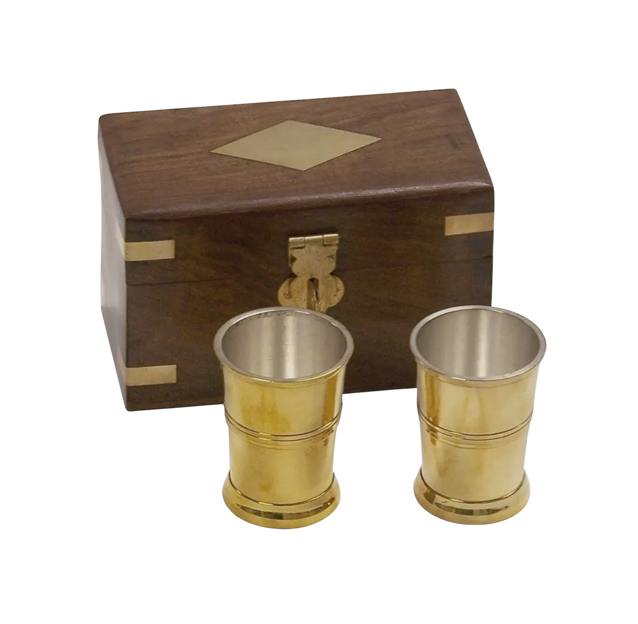 Polished Brass Rum Cups - 4" Rosewood Box