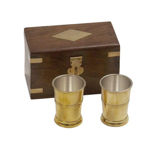 Polished Brass Rum Cups - 4" Rosewood Box