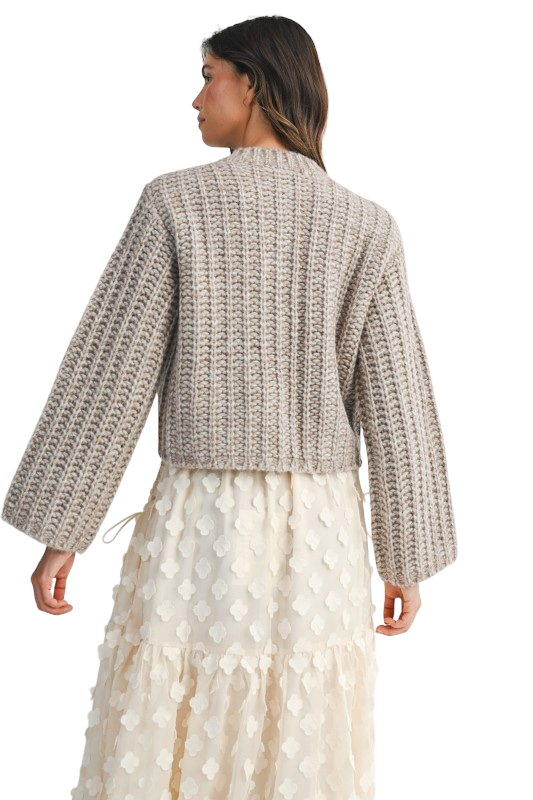 Chunky Knit Button Down Cardigan - Taupe