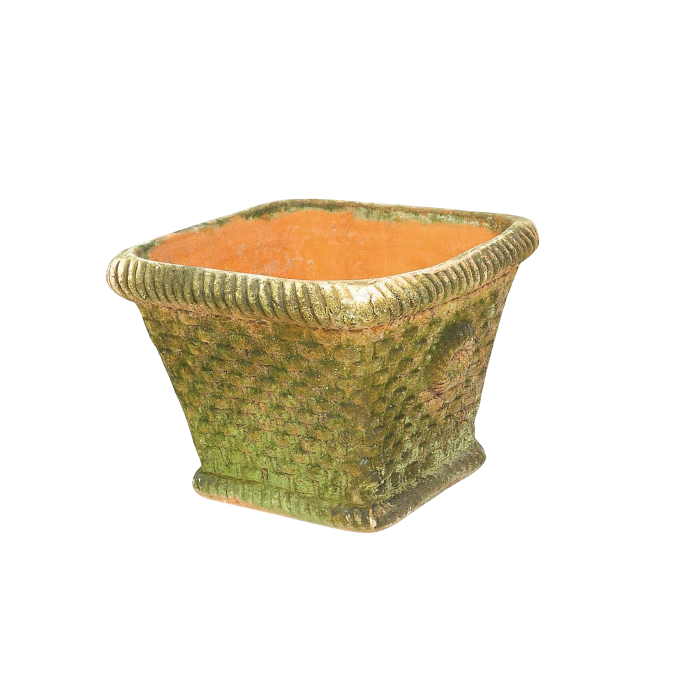 Large Aged Square Woven Planter