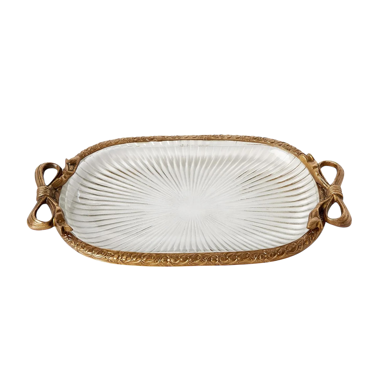 Antique Gold Glass Vanity Tray with Bow