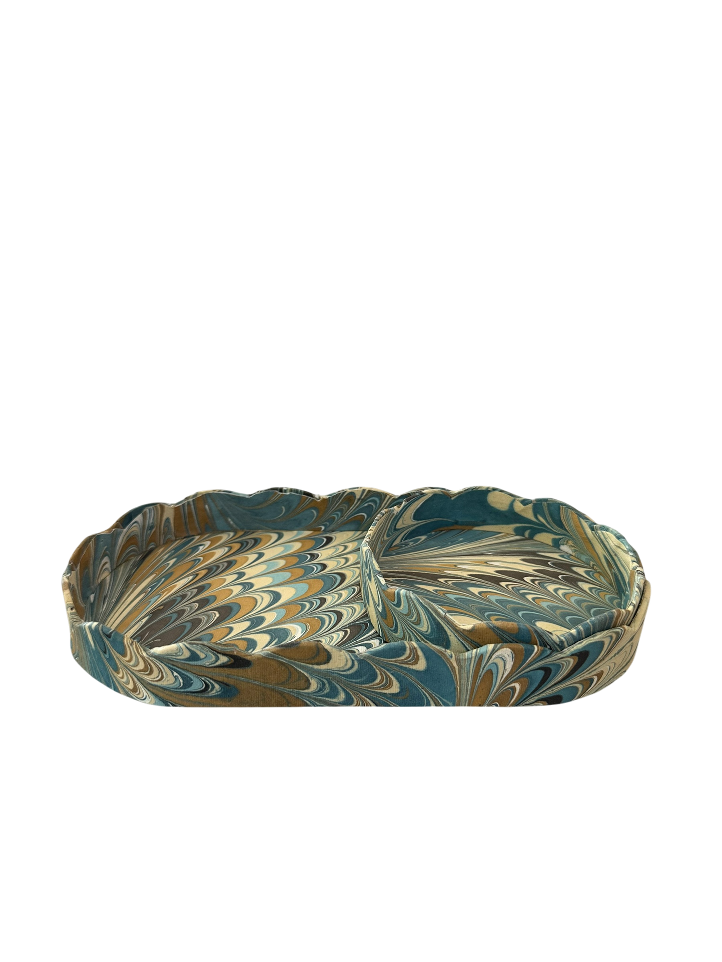 Nesting Scalloped Hand-Marbled Oval Desk Tray Set