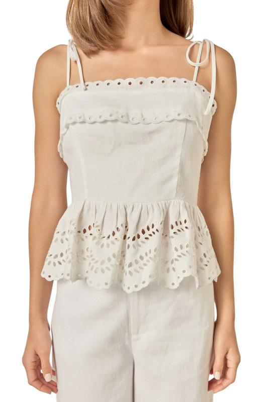Eyelet Peplum Sleeveless Top