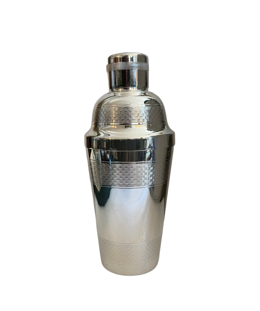 Vintage 8.25” Cocktail Shaker, Engine Turned