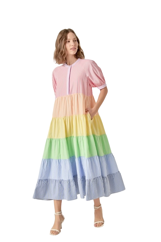 Color Block Striped Midi Dress