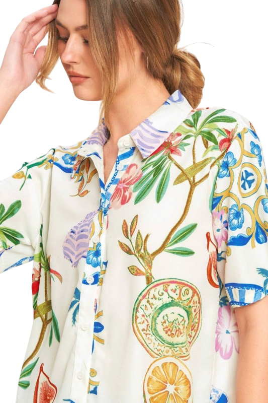 Multicolor Print Button Up