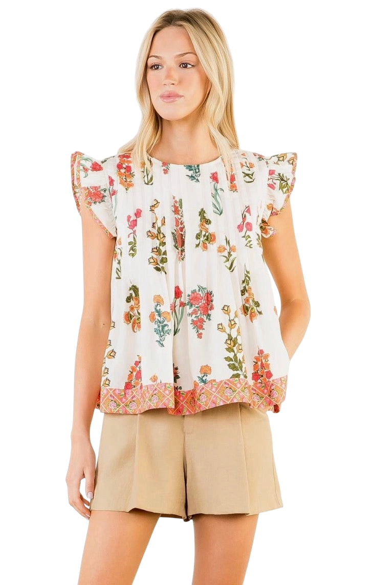 Flutter Sleeve Floral Pattern Top