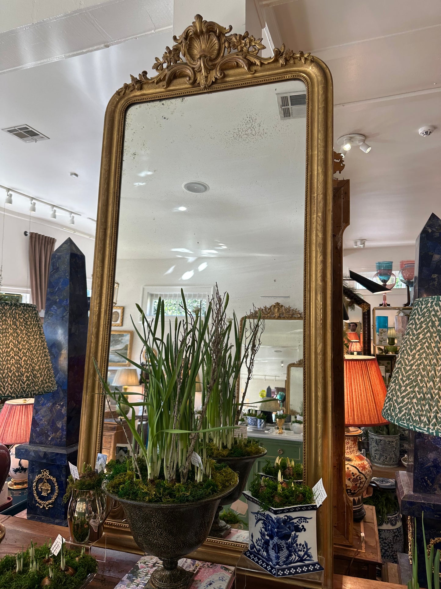 Louis Phillipe Mirror w/ Floral Crest & Shield