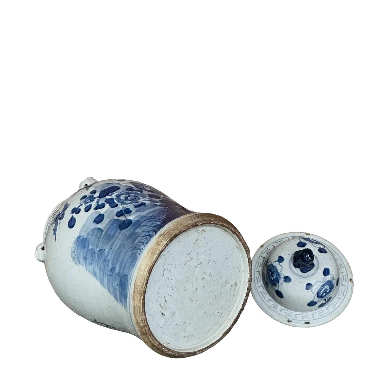 Extra Large Blue & White Bird & Flower Temple Jar