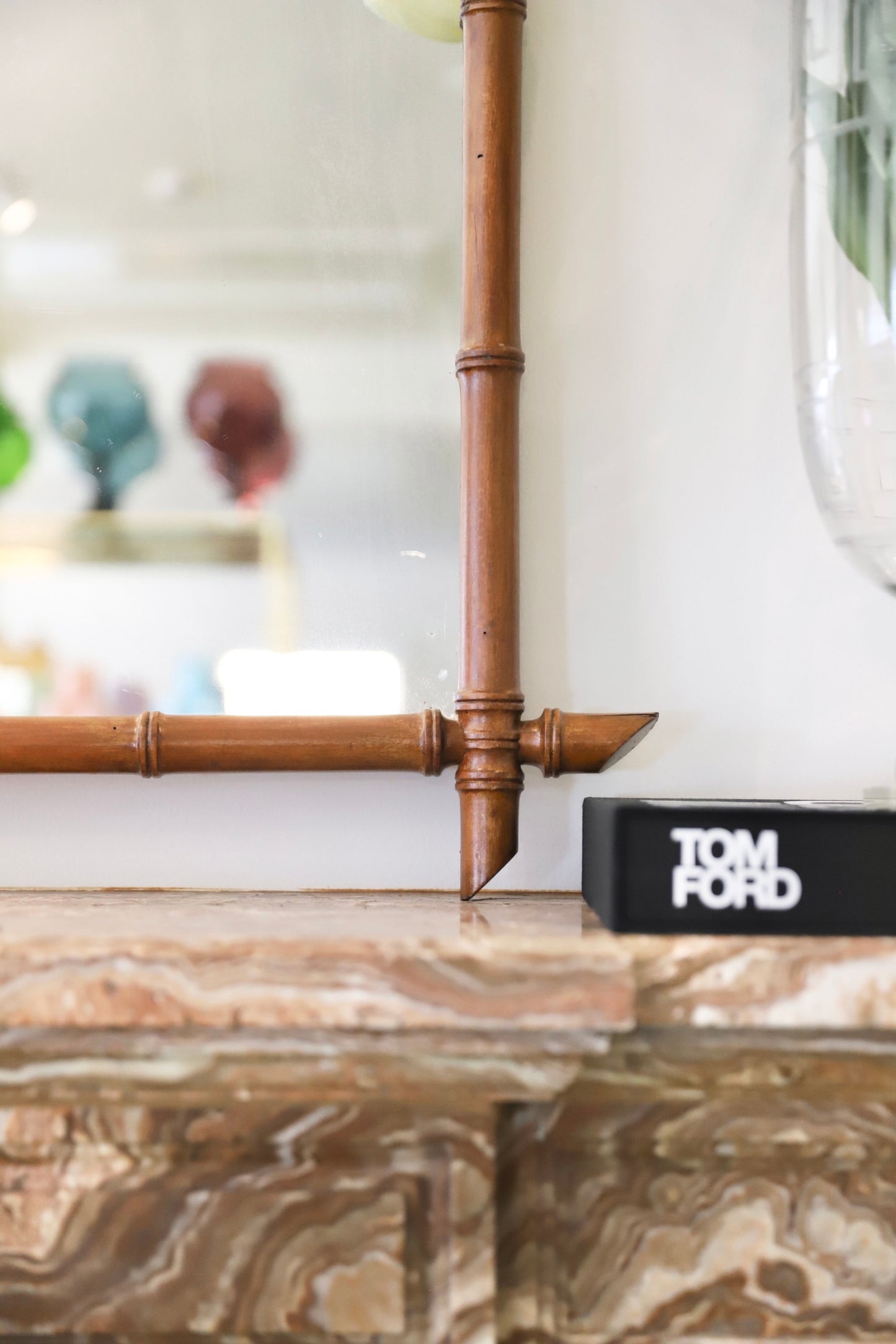 Antique Bamboo Spear Edge Mirror - Light Brown