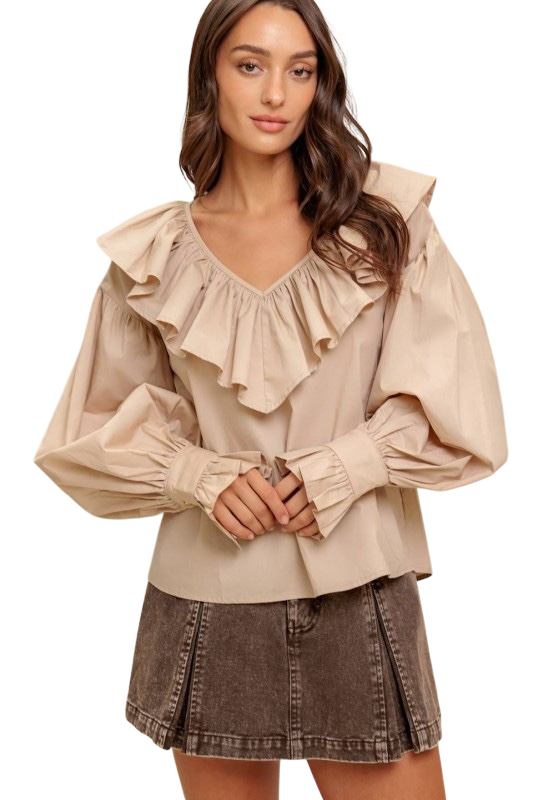 Ruffle Detail V-Neck Blouse