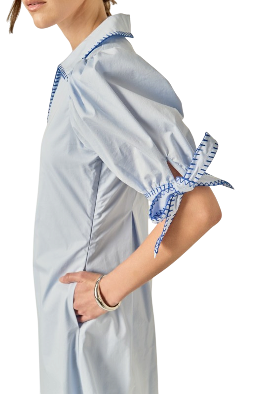 Stitch Detailed Midi Dress - Sky