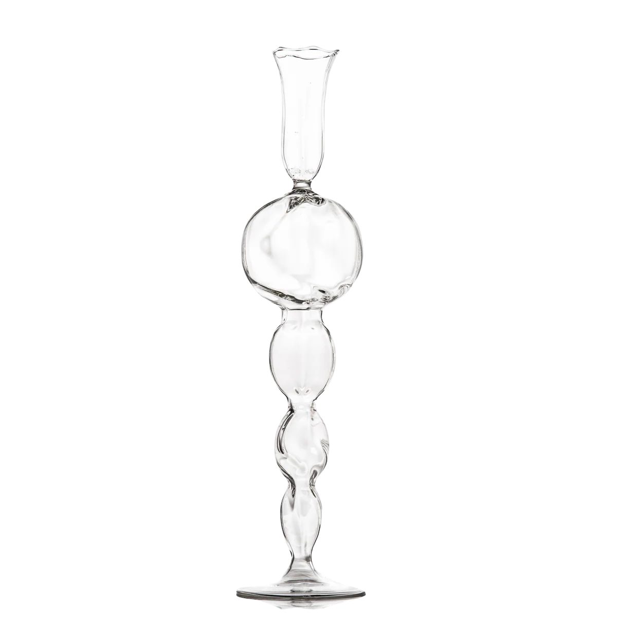 Clear Glass Candlestick w/ Large Round Ball