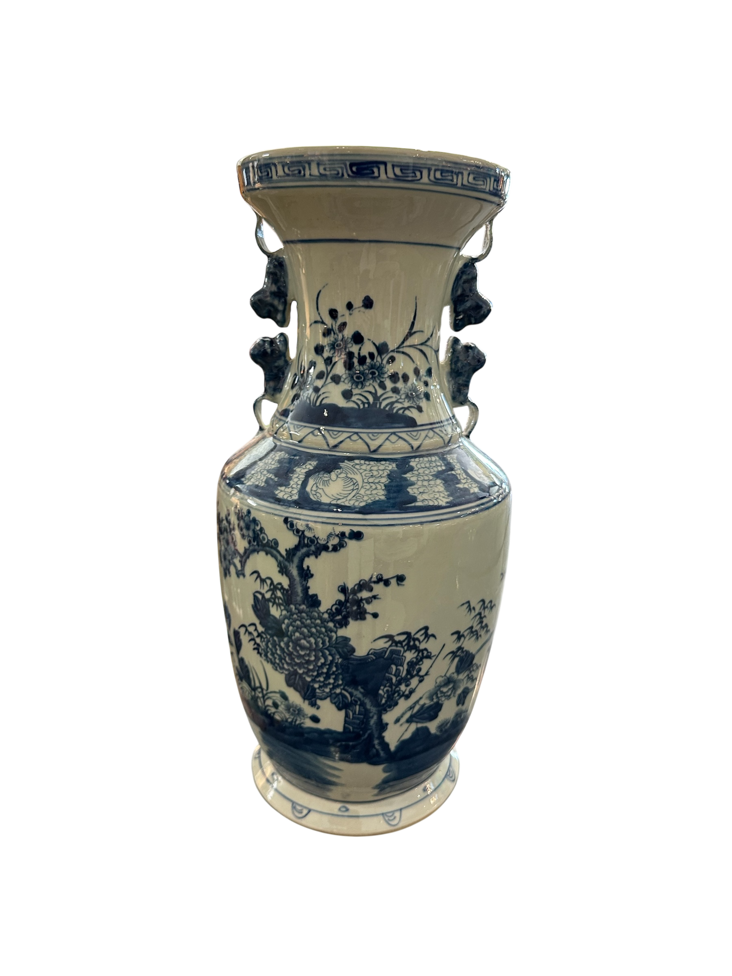B & W Flower Tree Vase w Squirrel Handles