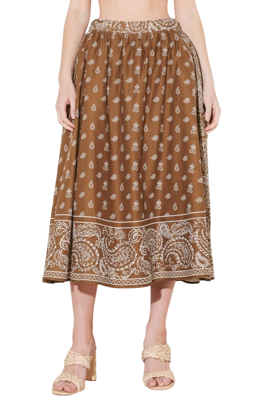 Paisley Midi Skirt - Brown